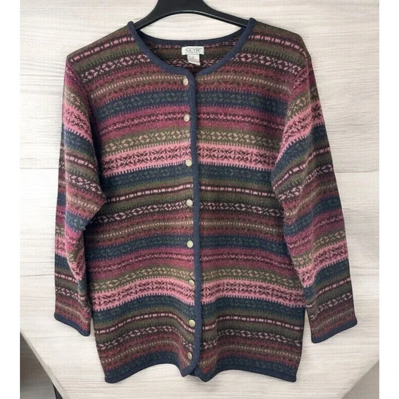 SKYR Vintage 100% Wool Cardigan Sweater Aztec Nordic Fair Isle Long Button Up XL - Picture 12 of 12